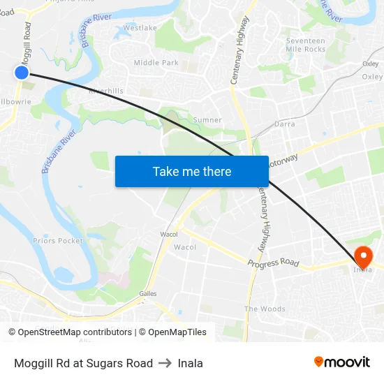 Moggill Rd at Sugars Road to Inala map