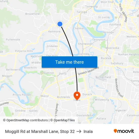 Moggill Rd at Marshall Lane, Stop 32 to Inala map
