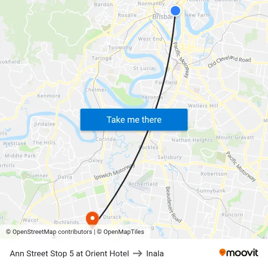 Ann Street Stop 5 at Orient Hotel to Inala map