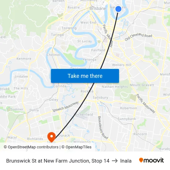 Brunswick St at New Farm Junction, Stop 14 to Inala map