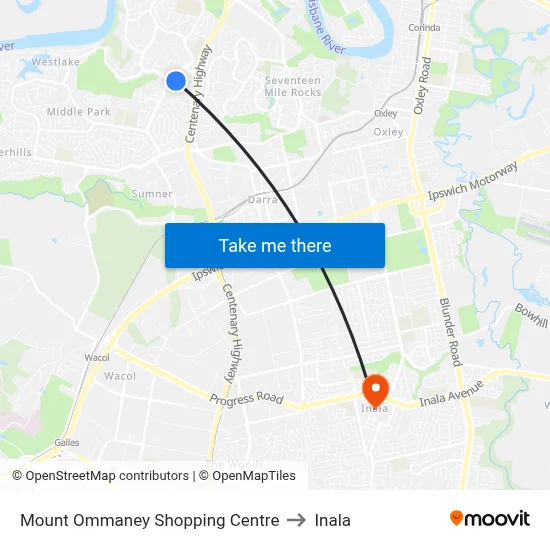 Mount Ommaney Shopping Centre to Inala map