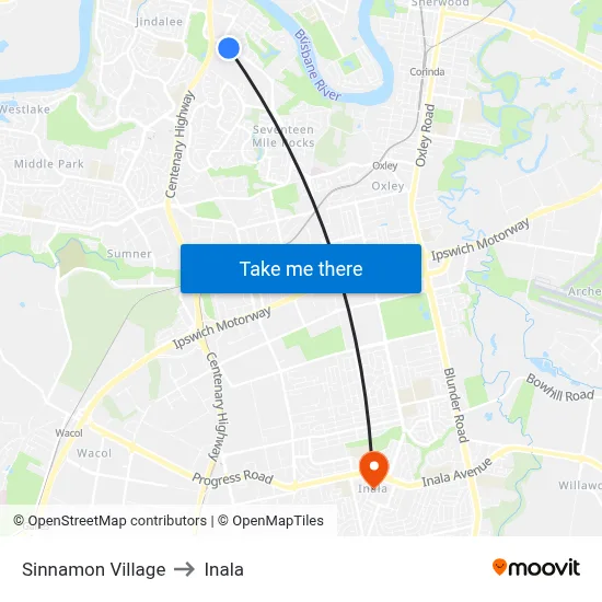 Sinnamon Village to Inala map