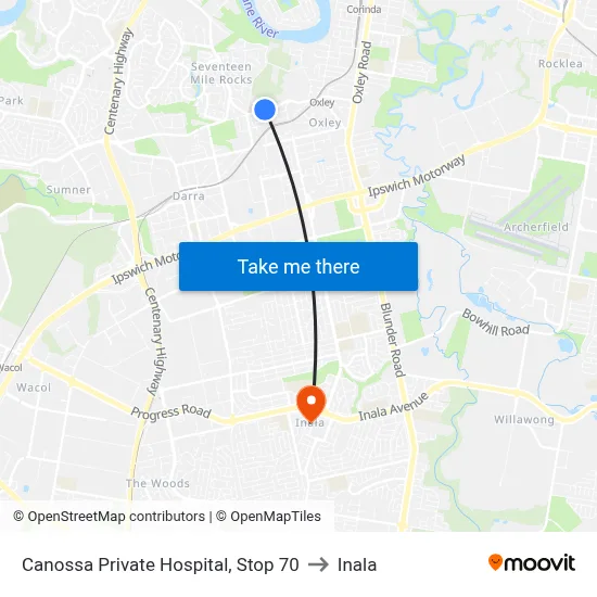 Canossa Private Hospital, Stop 70 to Inala map