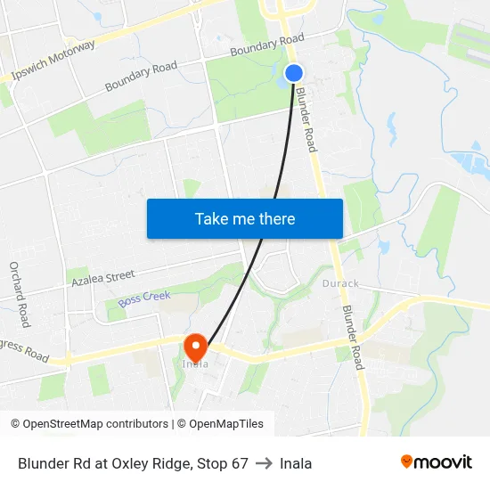 Blunder Rd at Oxley Ridge, Stop 67 to Inala map