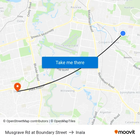 Musgrave Rd at Boundary Street to Inala map
