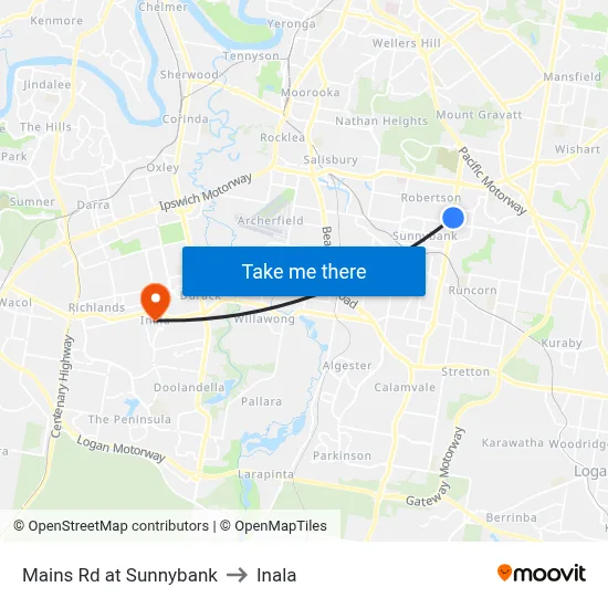 Mains Rd at Sunnybank to Inala map