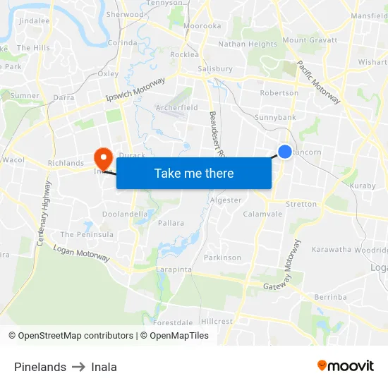 Pinelands to Inala map