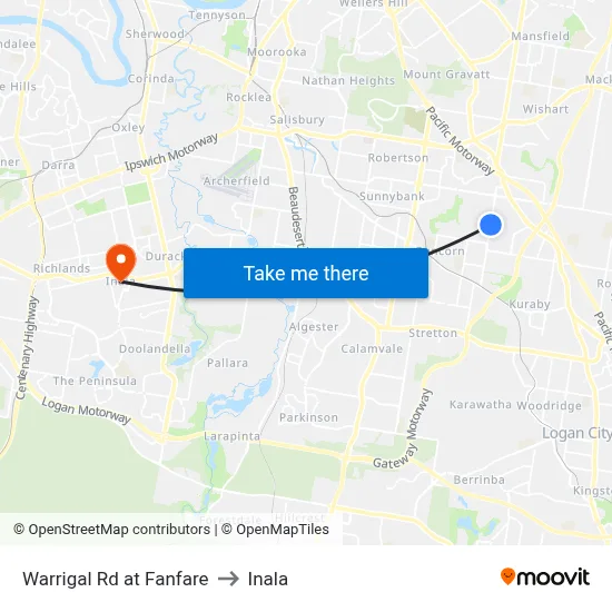 Warrigal Rd at Fanfare to Inala map