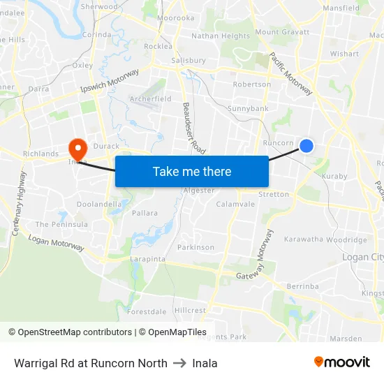 Warrigal Rd at Runcorn North to Inala map