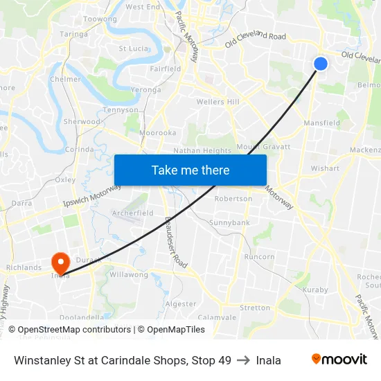 Winstanley St at Carindale Shops, Stop 49 to Inala map