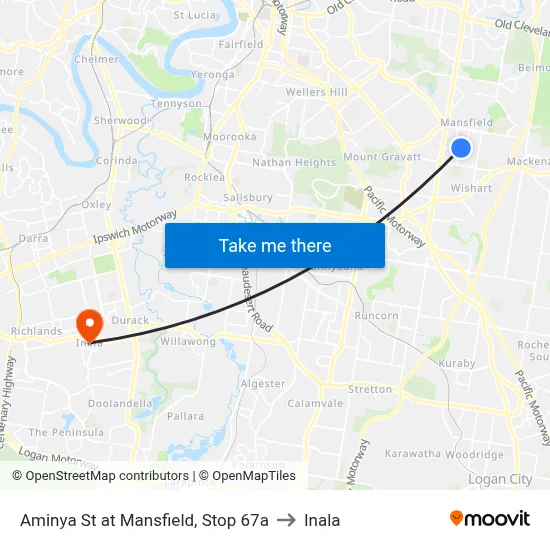 Aminya St at Mansfield, Stop 67a to Inala map