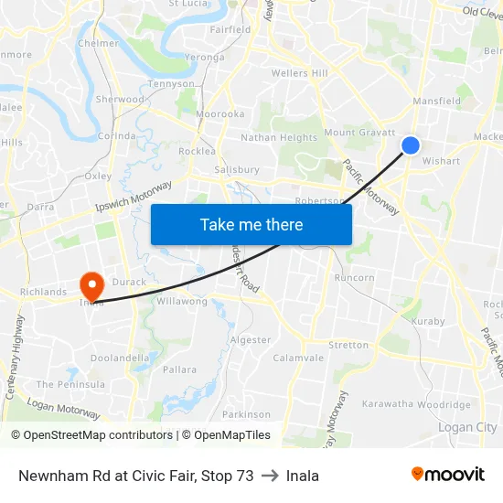 Newnham Rd at Civic Fair, Stop 73 to Inala map