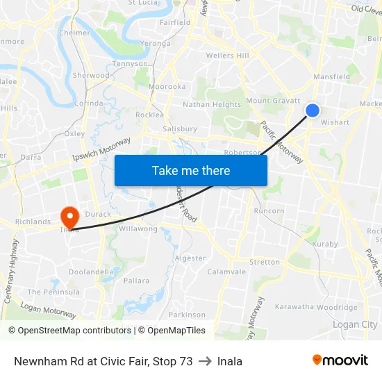 Newnham Rd at Civic Fair, Stop 73 to Inala map