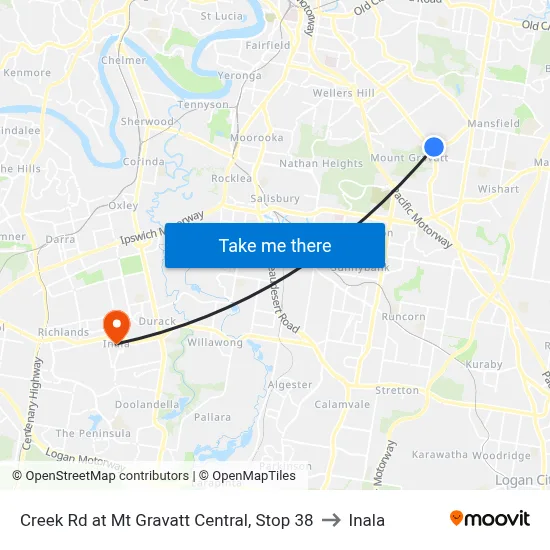 Creek Rd at Mt Gravatt Central, Stop 38 to Inala map