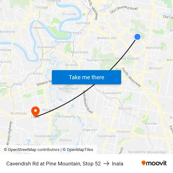 Cavendish Rd at Pine Mountain, Stop 52 to Inala map