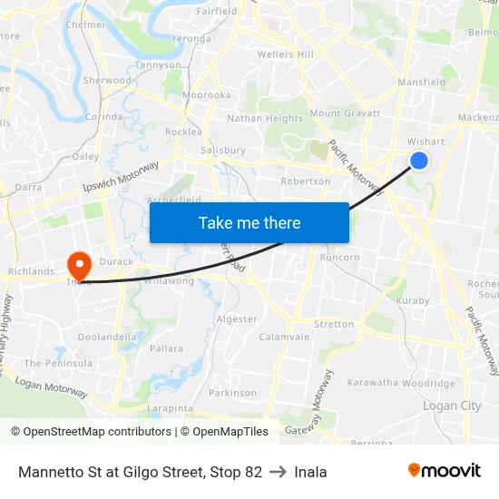 Mannetto St at Gilgo Street, Stop 82 to Inala map