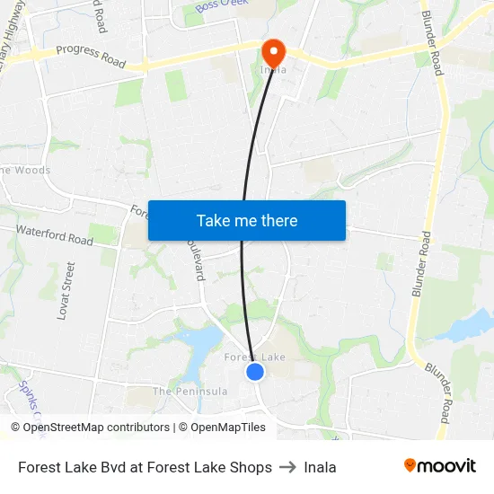 Forest Lake Bvd at Forest Lake Shops to Inala map