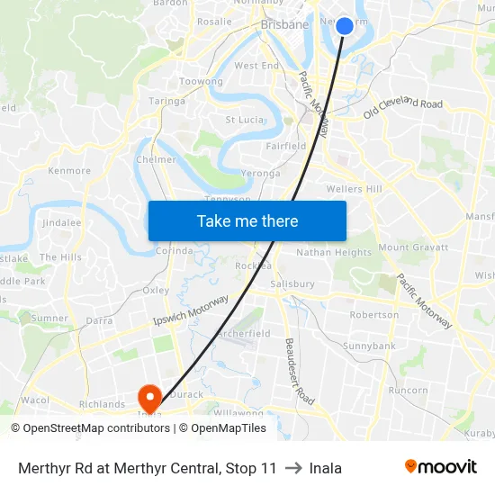 Merthyr Rd at Merthyr Central, Stop 11 to Inala map