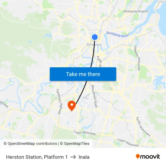 Herston Station, Platform 1 to Inala map