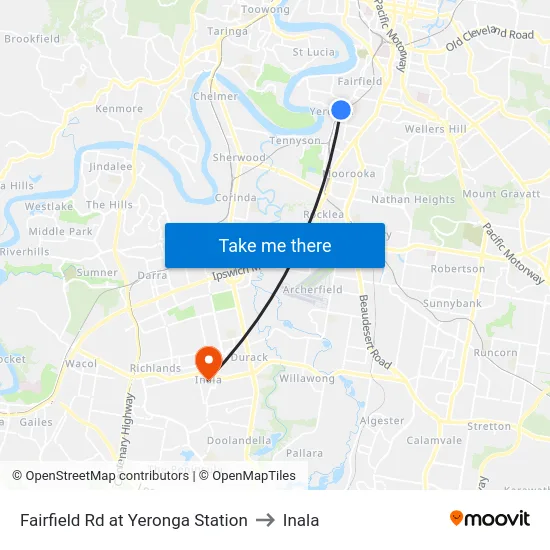 Fairfield Rd at Yeronga Station to Inala map