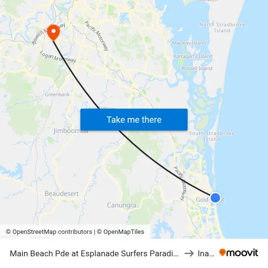 Main Beach Pde at Esplanade Surfers Paradise to Inala map