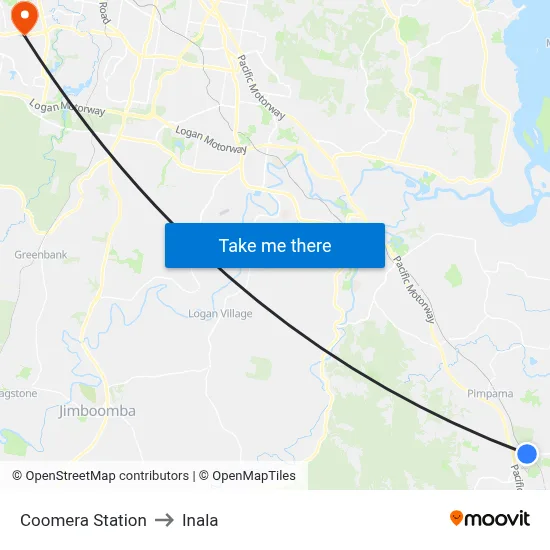 Coomera Station to Inala map