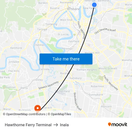 Hawthorne Ferry Terminal to Inala map