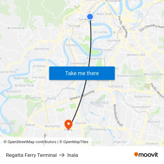 Regatta Ferry Terminal to Inala map