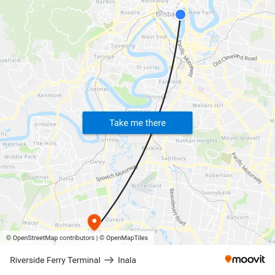 Riverside Ferry Terminal to Inala map