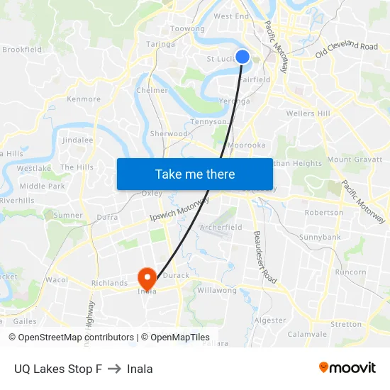 UQ Lakes Stop F to Inala map