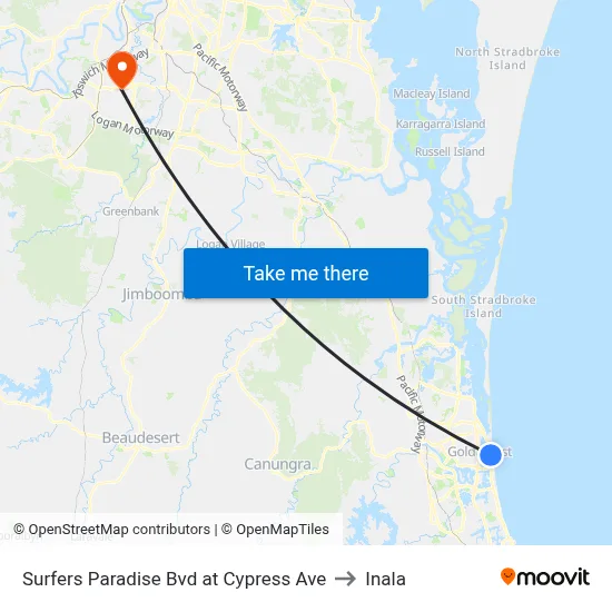Surfers Paradise Bvd at Cypress Ave to Inala map