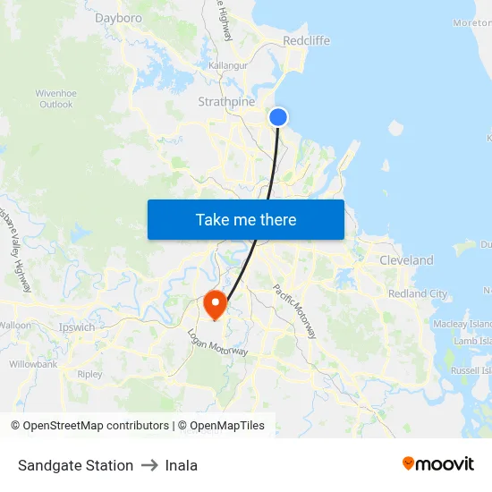 Sandgate Station to Inala map