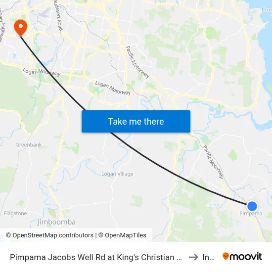 Pimpama Jacobs Well Rd at King's Christian College to Inala map