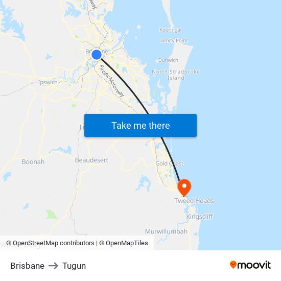 Brisbane to Tugun map