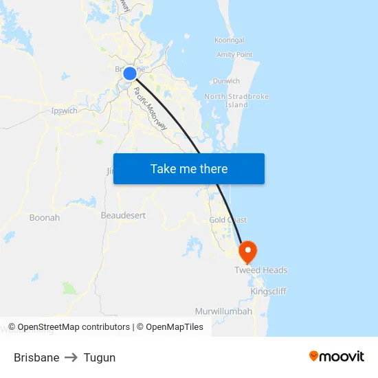 Brisbane to Tugun map