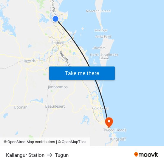 Kallangur Station to Tugun map