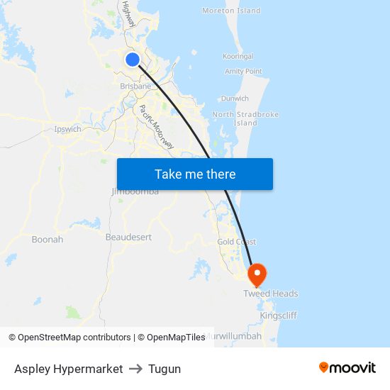 Aspley Hypermarket to Tugun map