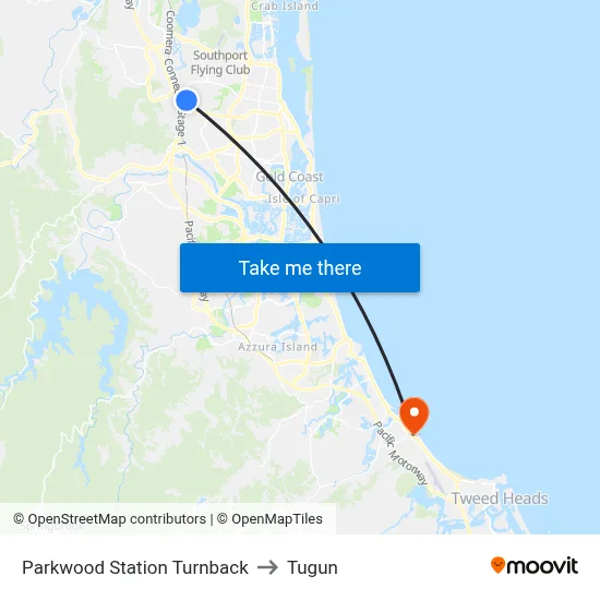 Parkwood Station Turnback to Tugun map