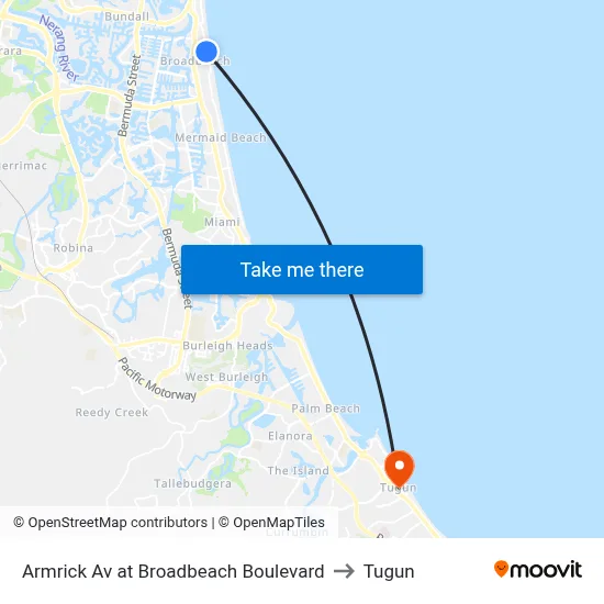 Armrick Av at Broadbeach Boulevard to Tugun map