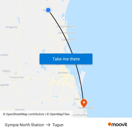 Gympie North Station to Tugun map