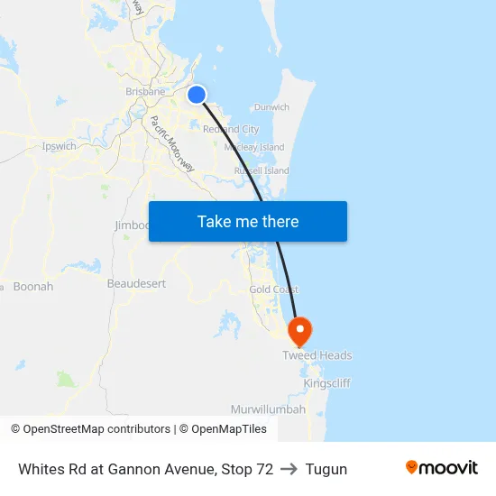 Whites Rd at Gannon Avenue, Stop 72 to Tugun map
