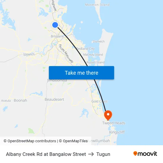 Albany Creek Rd at Bangalow Street to Tugun map