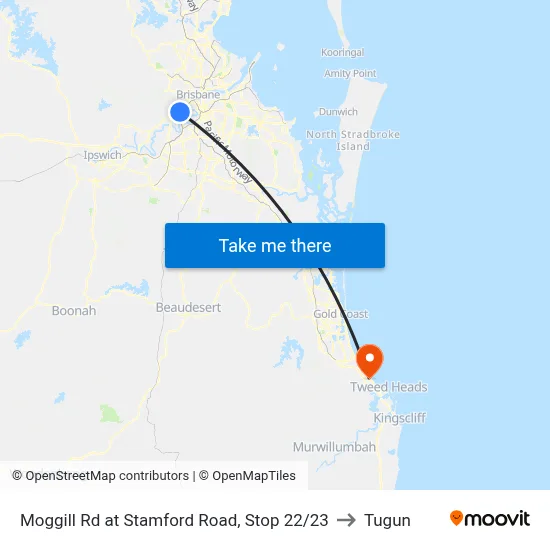 Moggill Rd at Stamford Road, Stop 22/23 to Tugun map