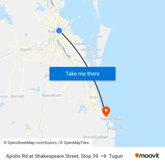 Apollo Rd at Shakespeare Street, Stop 39 to Tugun map