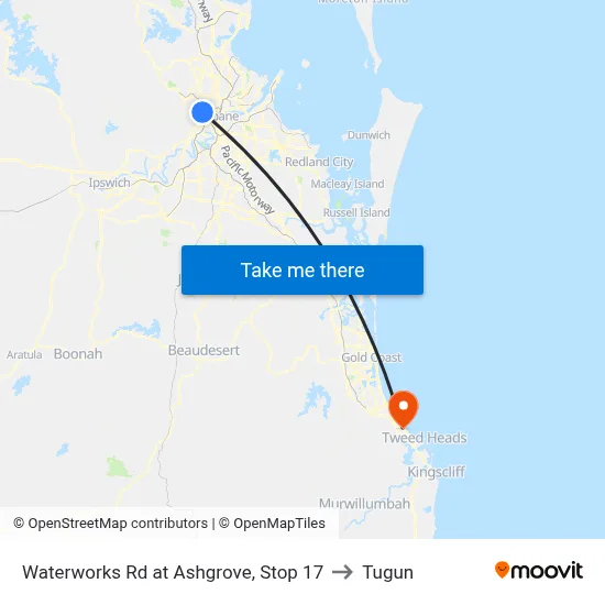 Waterworks Rd at Ashgrove, Stop 17 to Tugun map