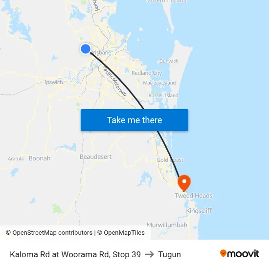Kaloma Rd at Woorama Rd, Stop 39 to Tugun map