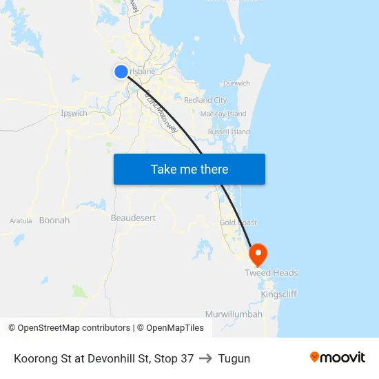 Koorong St at Devonhill St, Stop 37 to Tugun map