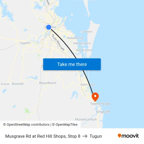 Musgrave Rd at Red Hill Shops, Stop 8 to Tugun map