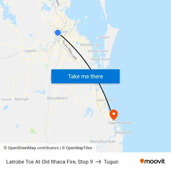 Latrobe Tce At Old Ithaca Fire, Stop 9 to Tugun map