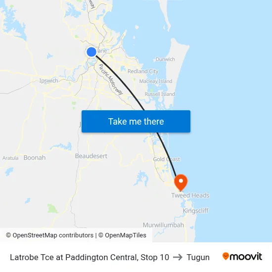 Latrobe Tce at Paddington Central, Stop 10 to Tugun map